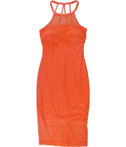 GUESS Womens Illusion Lace Ribbed Halter Sheath Dress orange 0