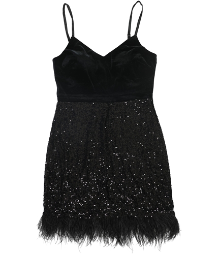 GUESS Womens Feather Trim Cocktail Dress black 0