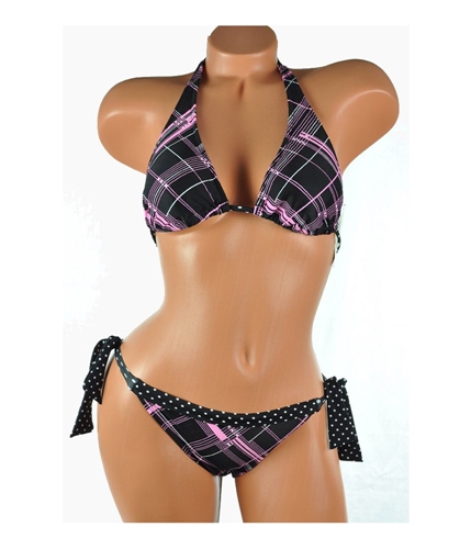 Hobie Womens Checks Polka Dot Halter 2 Piece Bikini blk XS