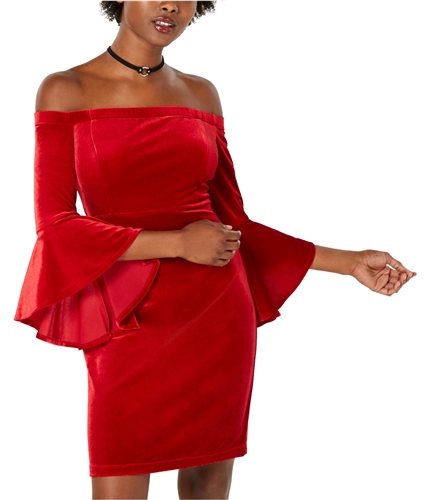 Teeze Me Womens Velvet Off-Shoulder Dress red 1/2