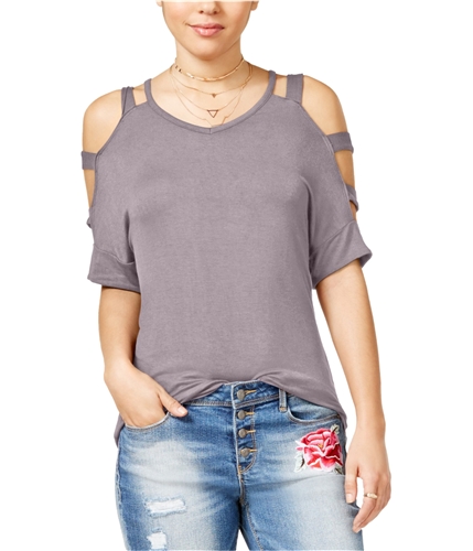 Hippie Rose Womens Caged Shoulders Basic T-Shirt palequail XS