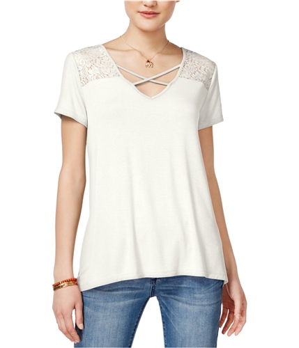 Hippie Rose Womens Crisscross Basic T-Shirt narinawhite M
