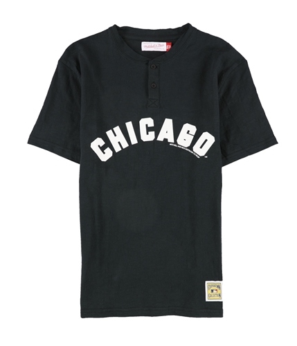 Mitchell & Ness Mens Chicago Cubs Henley Shirt, Black, Large