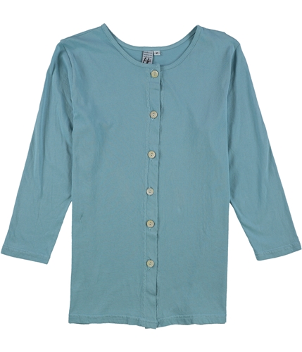 HC Collections Womens 3/4 Sleeve Button Up Shirt blue P