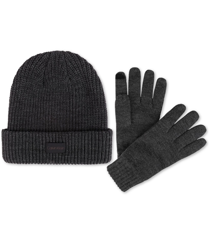Calvin Klein Mens Glove Set Beanie Hat charcoal One Size