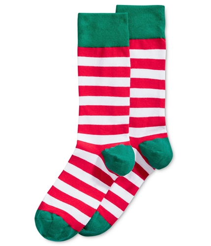 Hot Sox Mens Holiday Stripe Midweight Socks redgrnwht 10-13