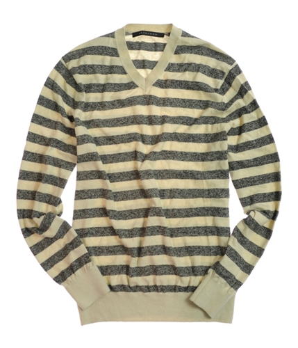 Sean John Mens Stripe V-neck Knit Sweater eggcreamheather L