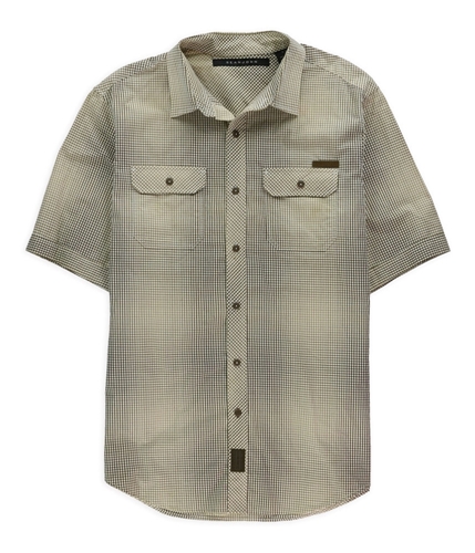 Sean John Mens Plaid Double Pocket Button Up Shirt cornstalk L