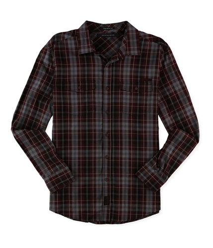Sean John Mens Herringbone Button Up Shirt oxblood 2XL