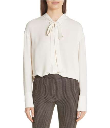Theory Womens Weekender Tie Neck Button Down Blouse ivory XS