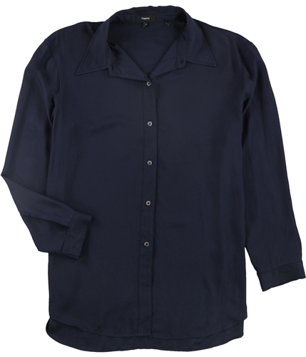 Theory Womens Pointed Collar Button Up Shirt navy S