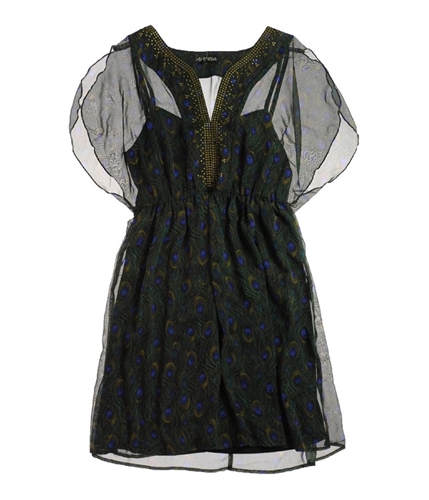 As U Wish Womens Lined Peacock Pattern Sundress peacock S