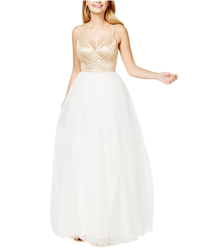 Say Yes to the Prom Womens Tulle Glitter Gown Dress whitegold 5/6