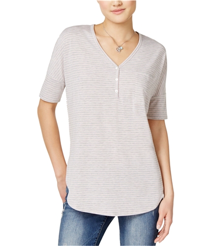 Rebellious One Womens Striped Henley Shirt hgreyblush S