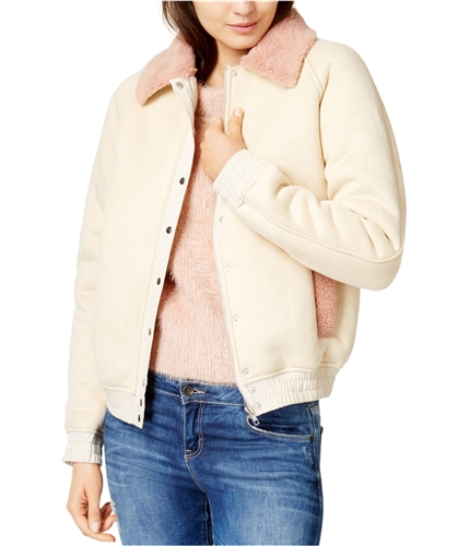 MinkPink Womens Fleece-Lined Bomber Jacket beige M