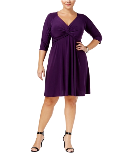 Love Squared Womens Knotted Fit & Flare Dress pur 1X