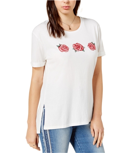 Carbon Copy Womens Rose Graphic-Print Basic T-Shirt white S