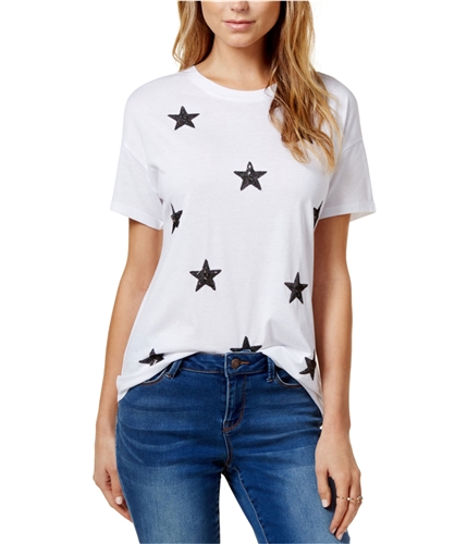 Carbon Copy Womens Sequined Embellished T-Shirt white S
