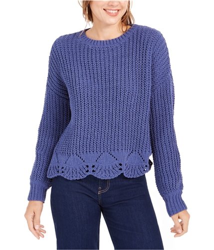 Wynter Womens Scallop Matte Chenille Pullover Sweater blue L