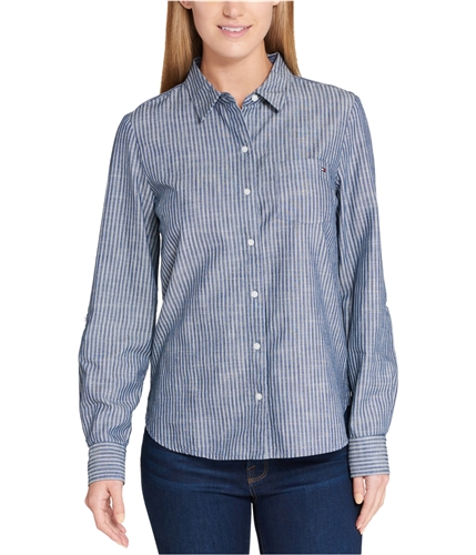 Tommy Hilfiger Womens Roll-Tab Button Up Shirt ind M