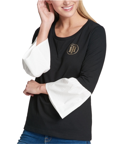 Tommy Hilfiger Womens Bell Sleeve Sweatshirt blk L