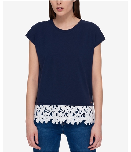 Tommy Hilfiger Womens Lace Contrast Basic T-Shirt navy M