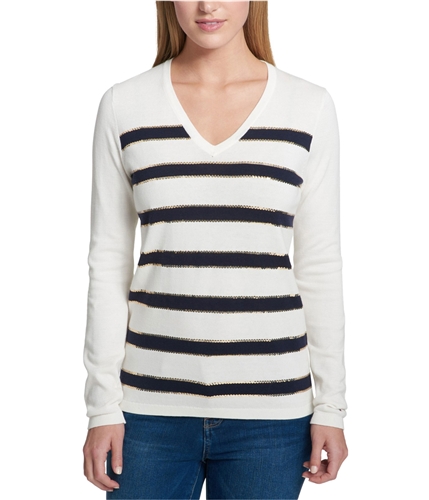Tommy Hilfiger Womens Sequin-Stripe Pullover Sweater iym 2XL