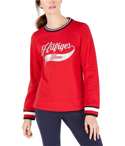 Tommy Hilfiger Womens Glitter Logo Pullover Sweater mediumred S