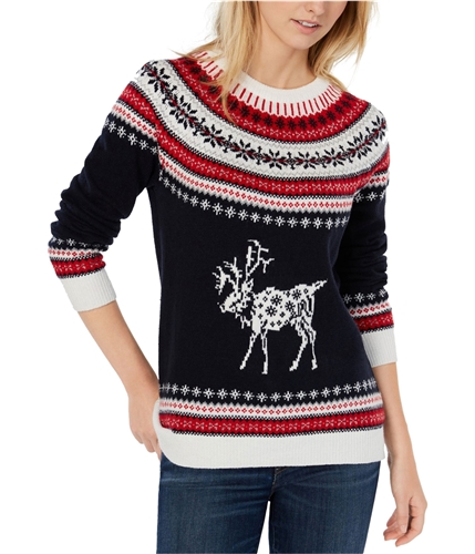 Tommy Hilfiger Womens Reindeer Pullover Sweater blue XS