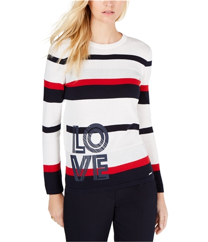 Tommy Hilfiger Womens Foil Stripe Love Pullover Sweater white XS