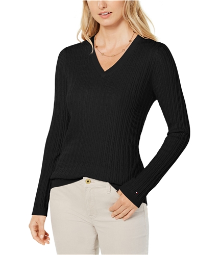 Tommy Hilfiger Womens Cable Knit Pullover Sweater black S