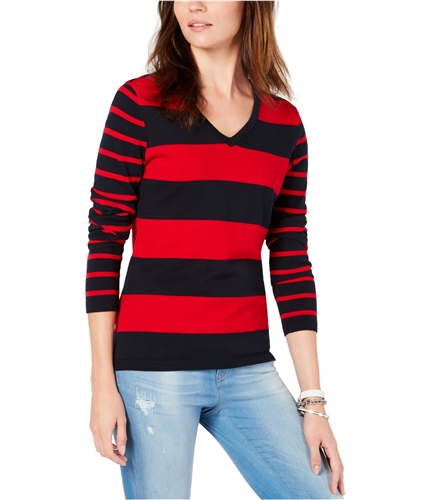 Tommy Hilfiger Womens Rugby Striped Pullover Sweater bluered XL