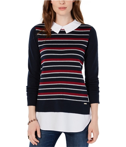 Tommy Hilfiger Womens Layered Look Pullover Sweater navy M