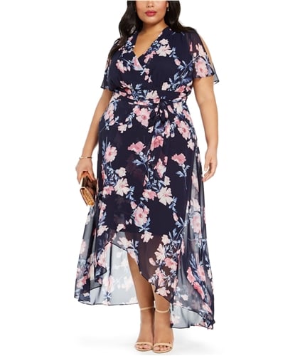 Jessica Howard Womens Floral High-Low Dress blue 14W