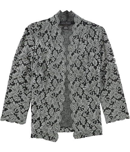 Jessica Howard Womens Lace Cardigan Sweater silver L