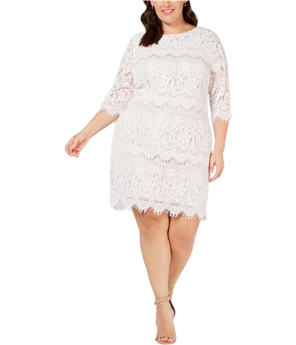 Jessica Howard Womens Scalloped Lace A-line Dress white 16W