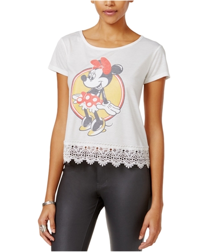 Disney Womens Lace Trim Graphic T-Shirt ivory M