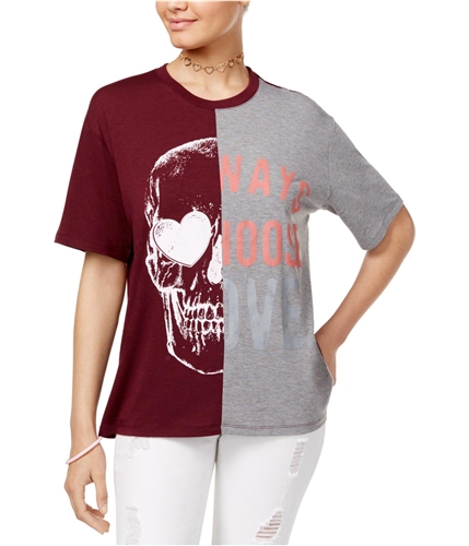 Love Tribe Womens Skull Choose Love Graphic T-Shirt burgandygrey XS