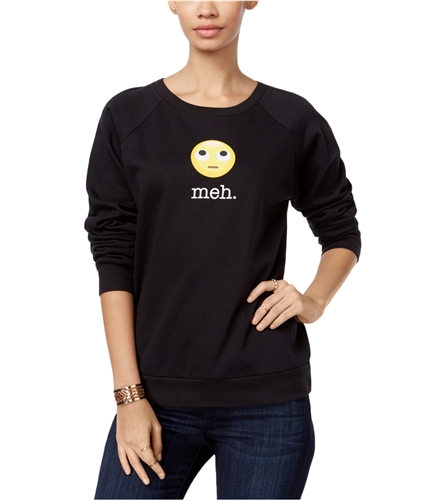 Freeze CMI Inc. Womens Meh Emoji Pullover Sweater trueblack M