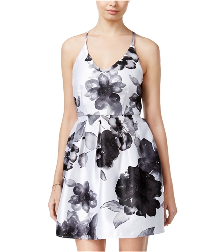 Crystal Doll Womens Floral A-line Dress blkwht 7