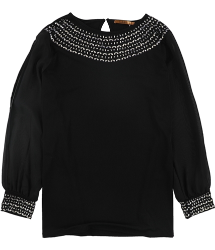 Belldini Womens Sheer sleeves Pullover Blouse black 1X