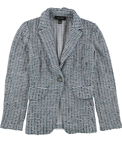 St. John Womens Striped Checks One Button Blazer Jacket seaglass 4