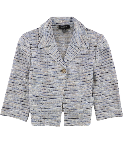 St. John Womens Tweed One Button Blazer Jacket medblue 8