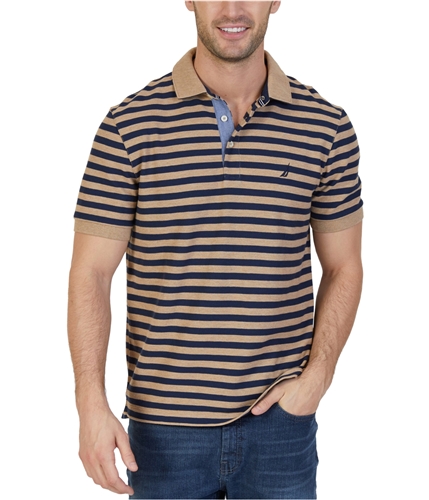 Nautica Mens Striped Performance Deck Rugby Polo Shirt ctlcamlhtr S