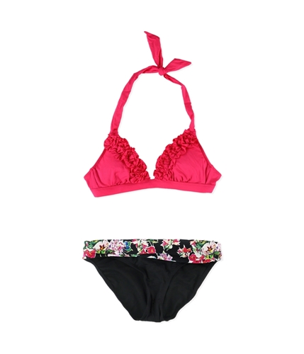 Kenneth Cole Womens Ruffled Floral Sash Brief 2 Piece Bikini watblk S