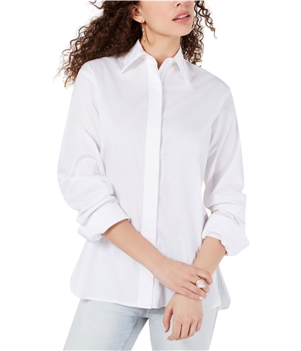 Kendall Kylie Womens Cutout Button Up Shirt white XS
