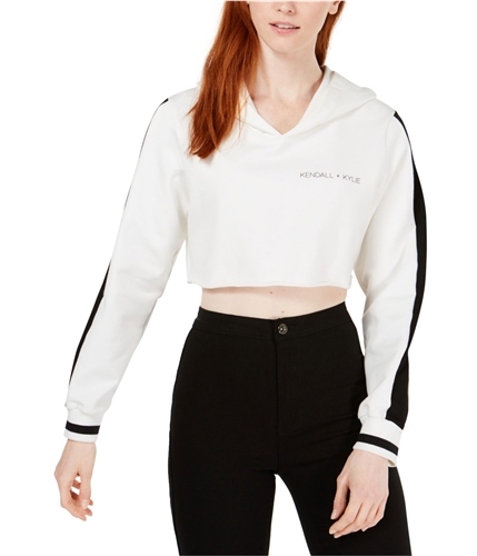 Kendall Kylie Womens Cropped Hoodie Sweatshirt white XS