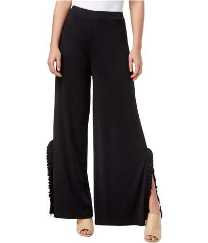 Kensie Womens Ruffled Trim Split Gaucho Dress Pants black S/28