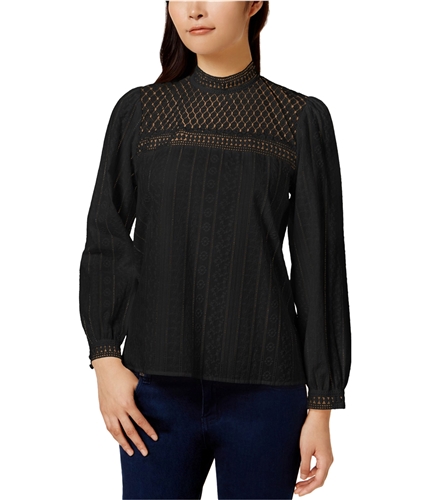 Kensie Womens Embroidered Knit Blouse blk S