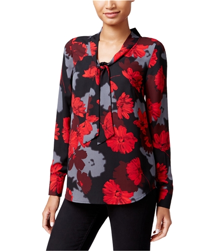 Kensie Womens Floral Knit Blouse boo M